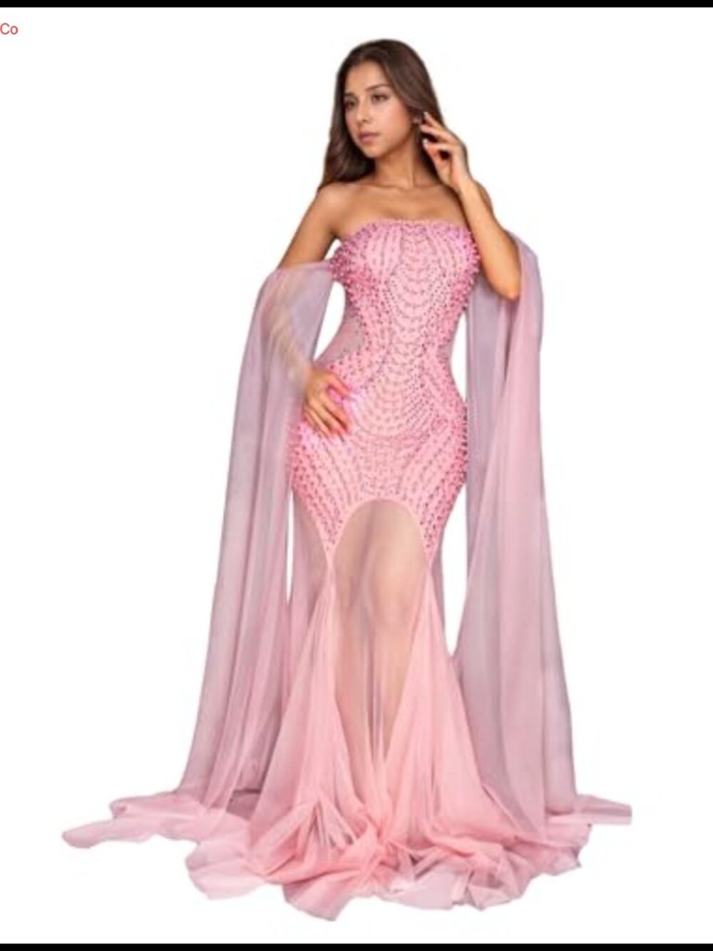 Women's Rhinestone Mesh Evening Gown Strapless Backless Mermaid Dress
